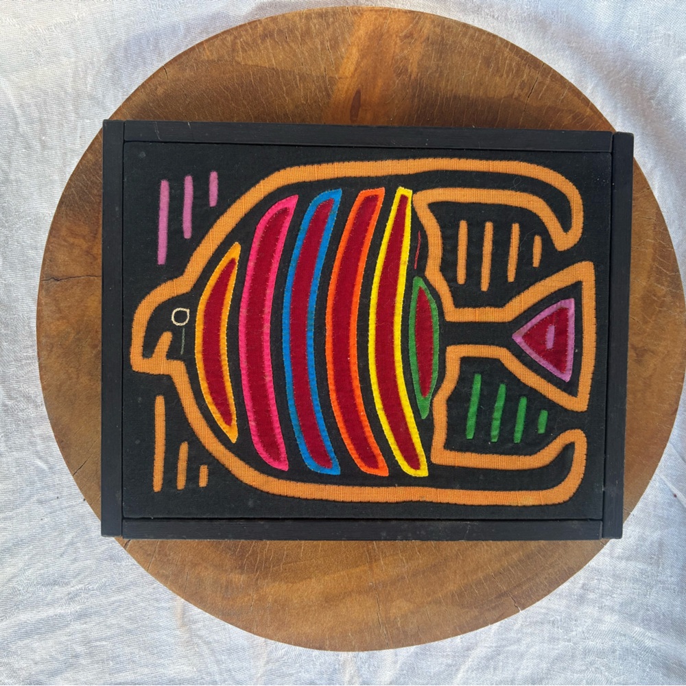 Framed Mola Textile Art - Multicolor Fish
